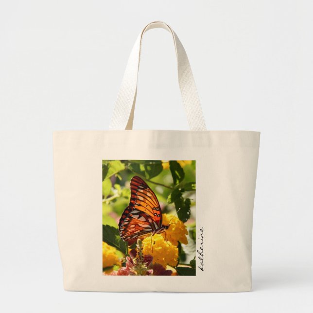 Bolso De Tela Gigante Tote de la mariposa, personalizado con nombre (Frente)