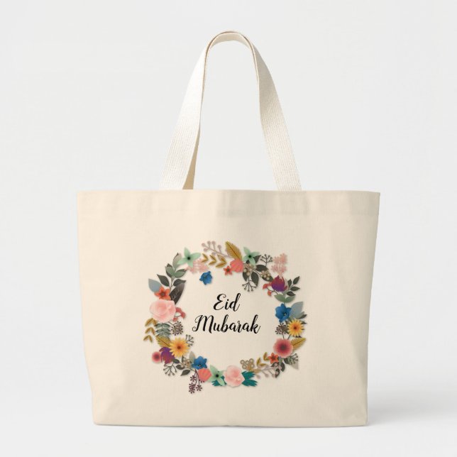 Bolso De Tela Gigante Tote DE LUCHA FLORAL DE EID MUBARAK (Frente)