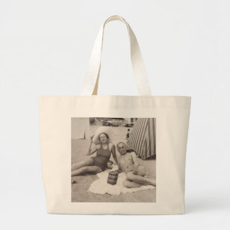 Bolso De Tela Gigante Tote de playa con un poster de viajes vintage