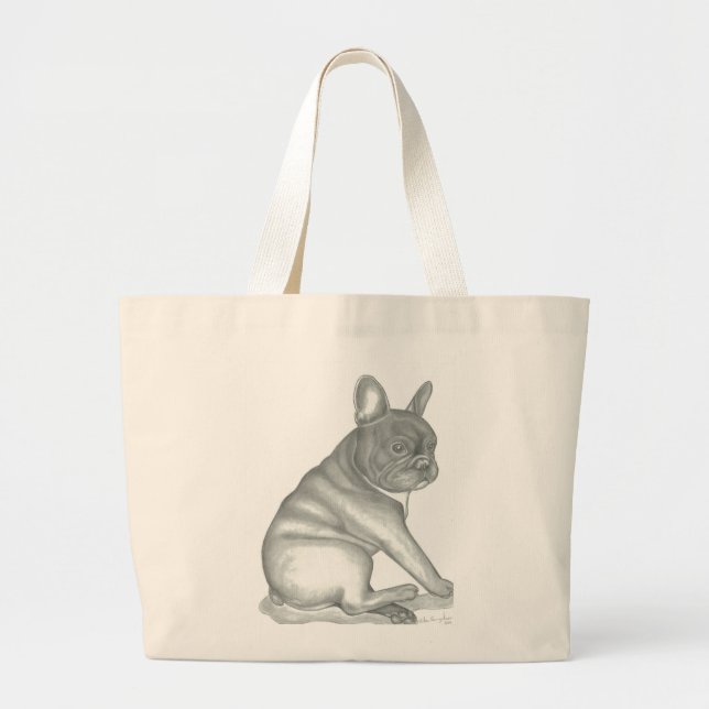 Bolso De Tela Gigante Tote del bosquejo del bulldog francés (Frente)