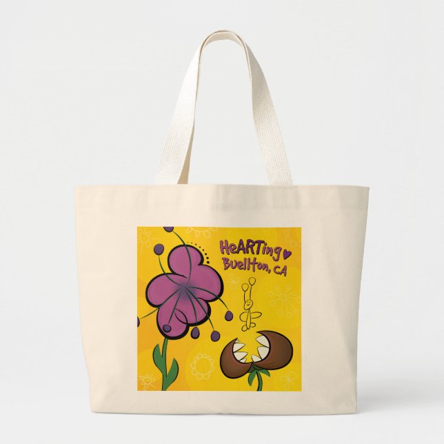 Bolso De Tela Gigante Tote - Flores Snackin - Buellton.Art (Frente)