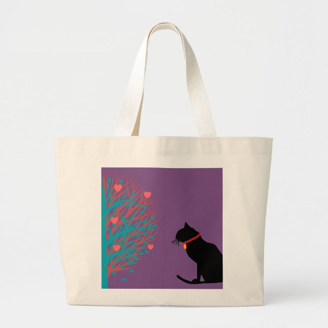 Bolso De Tela Gigante Tote gráfico de gato negro Jumbo Lilac (Frente)