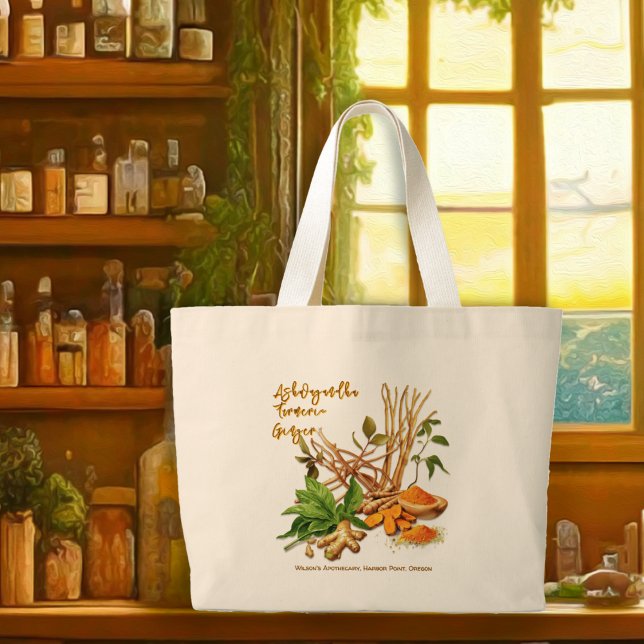 Bolso De Tela Gigante Tote herbal Ashwagandha Turmeric Ginger (Subido por el creador)