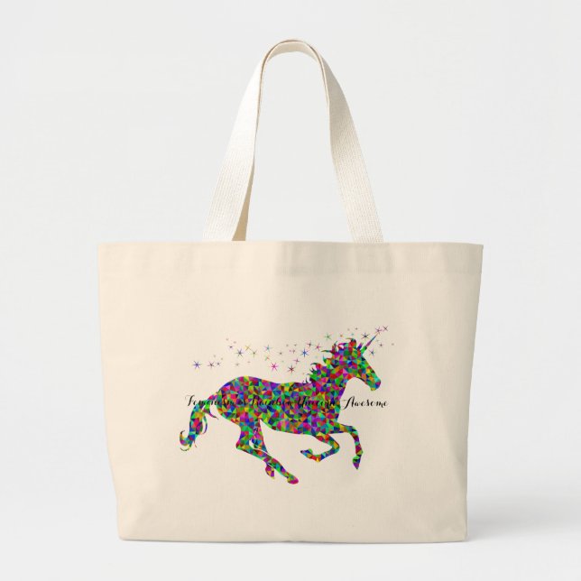 Bolso De Tela Gigante Tote impresionante del unicornio del arco iris (Frente)