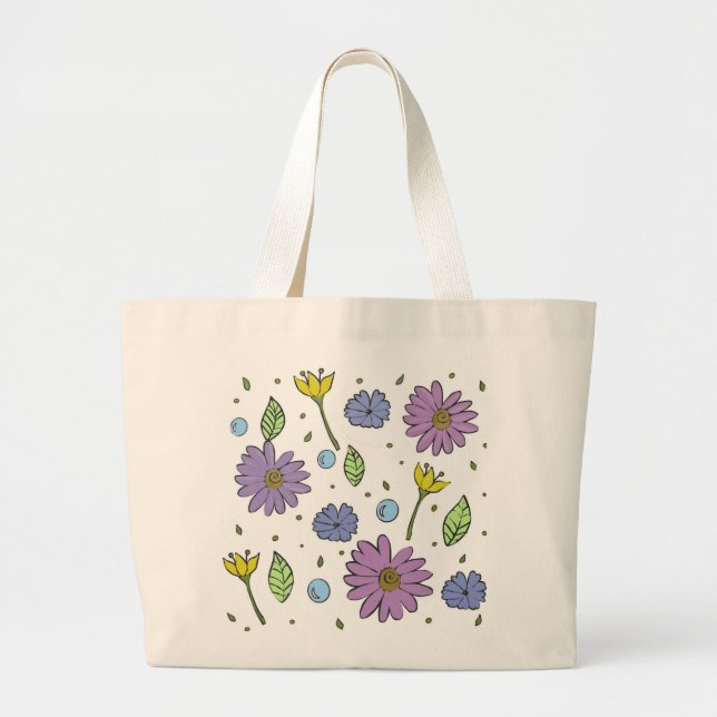 Bolso De Tela Gigante Tote Jumbo Con Flores Raras Y Luminosas (Frente)