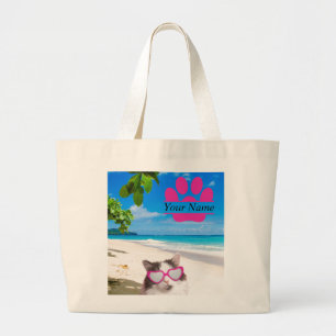 Bolso De Tela Gigante Tote Jumbo con gato de playa personalizado