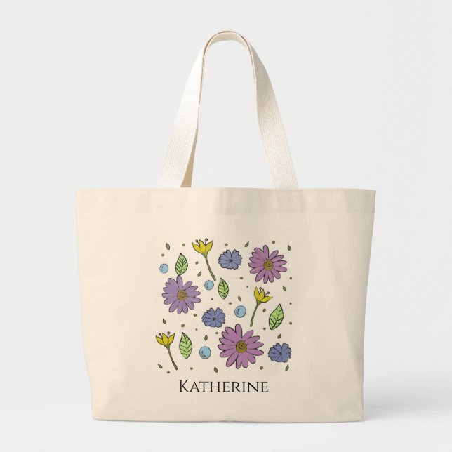 Bolso De Tela Gigante Tote Jumbo Con Personalizable De Flores (Frente)