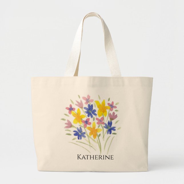 Bolso De Tela Gigante Tote Jumbo Con Personalizable De Flores (Frente)