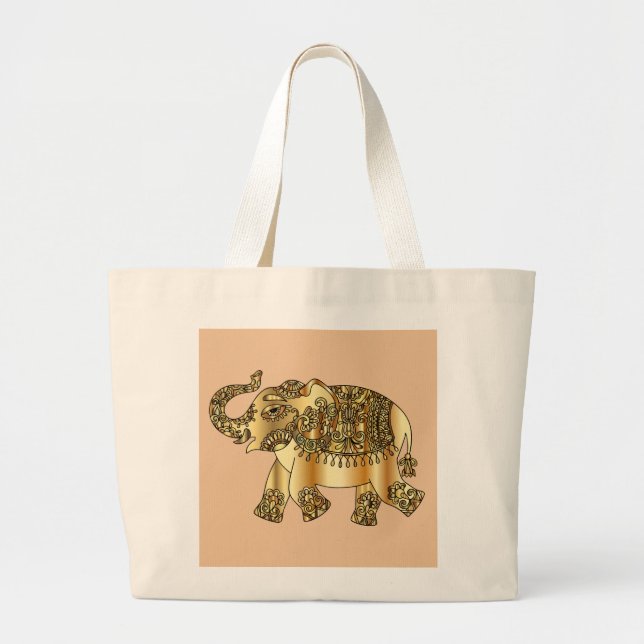 Bolso De Tela Gigante tote jumbo de elefante dorado decorativo (Frente)