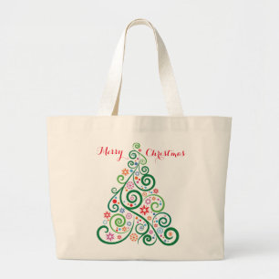 Bolso De Tela Gigante Tote Jumbo del Árbol de Navidad Feliz