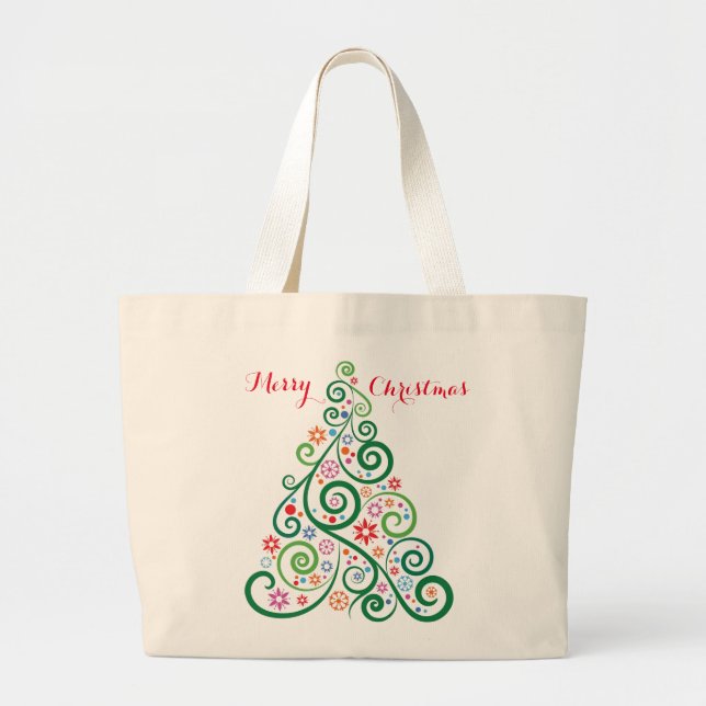 Bolso De Tela Gigante Tote Jumbo del Árbol de Navidad Feliz (Frente)