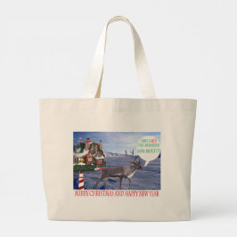 Bolso De Tela Gigante tote jumbo. Feliz Navidad feliz reno de año nuevo