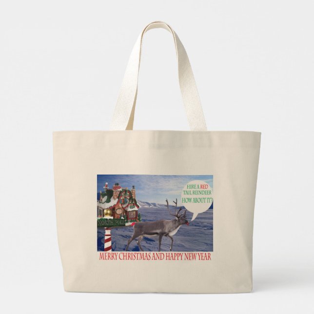 Bolso De Tela Gigante tote jumbo. Feliz Navidad feliz reno de año nuevo (Reverso)
