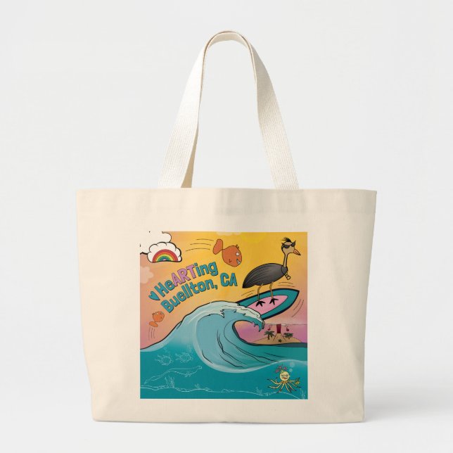 Bolso De Tela Gigante Tote - Ola de Surf - Buellton.Art (Frente)