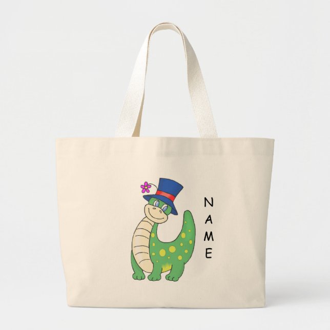 Bolso De Tela Gigante Tote personalizado del dinosaurio (Frente)