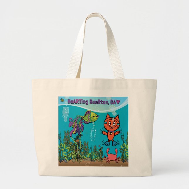 Bolso De Tela Gigante Tote - Scuba Cat - Buellton.Art (Frente)