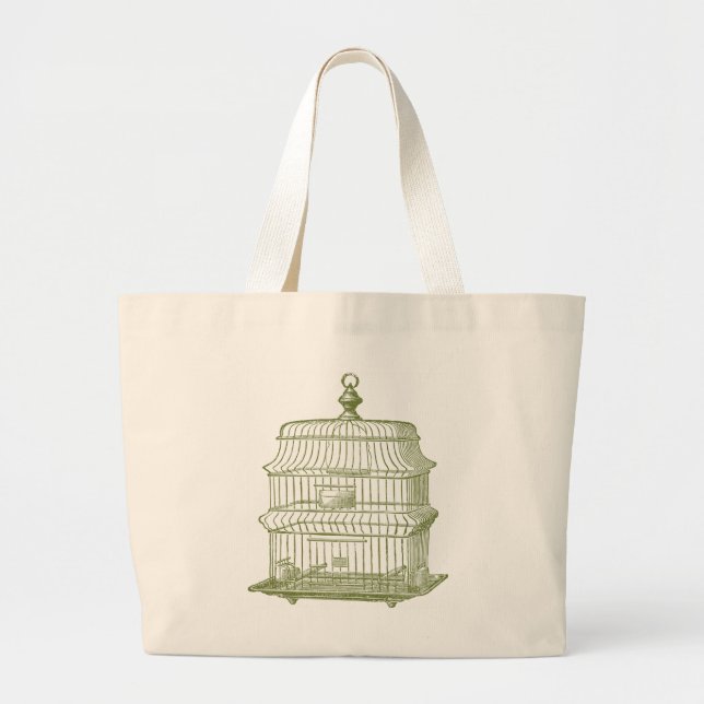 Bolso De Tela Gigante tote verde del jumbo del birdcage (Frente)