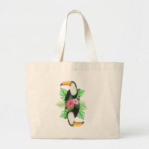 Bolso De Tela Gigante Toucan en hojas tropicales
