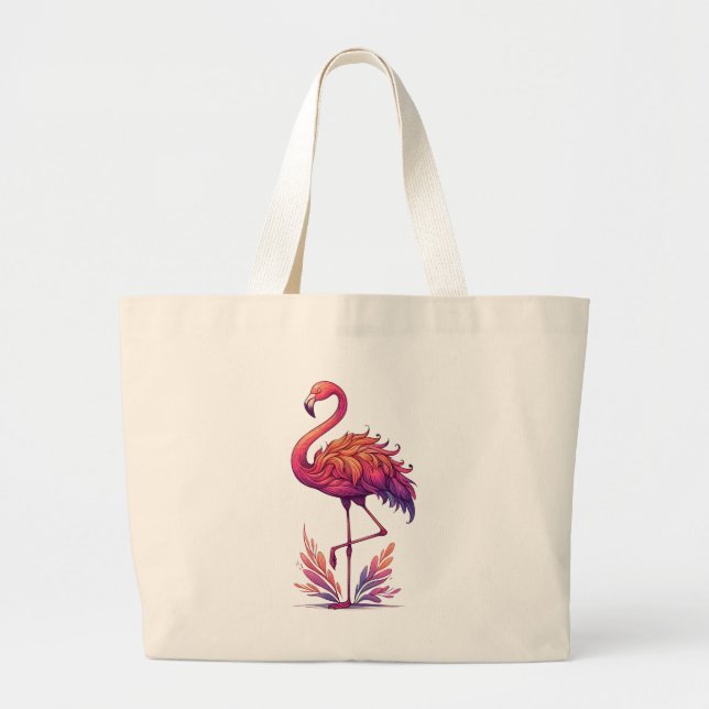 Bolso De Tela Gigante Tranquilo Flamingo Rosado De Pie Tranquila (Frente)