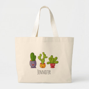 Bolso De Tela Gigante Tres cactus en Ilustracion divertido de macetas de