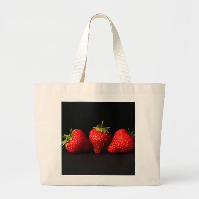 Bolso De Tela Gigante Tres fresas sobre el ytcnm negro (Frente)