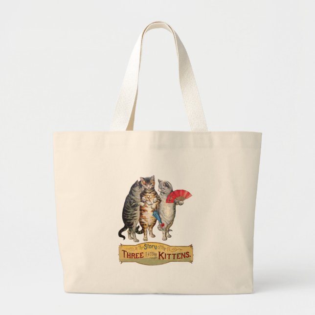 Bolso De Tela Gigante Tres pequeños gatitos madre Ilustracion de oca (Frente)