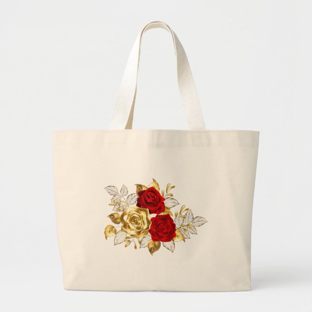 Bolso De Tela Gigante Tres Rosas Joyas (Frente)
