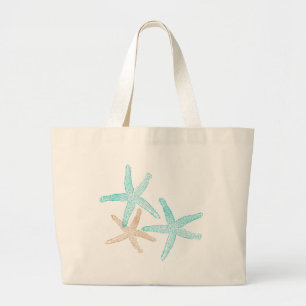 Bolso De Tela Gigante Tres Starfish Verde azulado y Tan