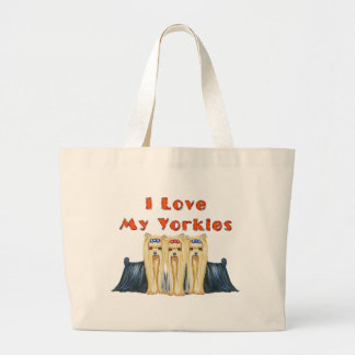 Bolso De Tela Gigante Tres Yorkies que amo