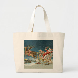 Bolso De Tela Gigante Trineo Antiguo de Navidad de Santa Claus Reno