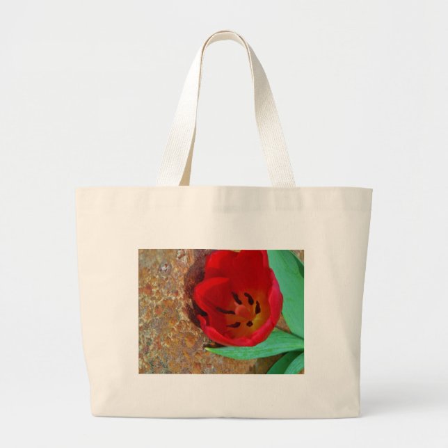 Bolso De Tela Gigante Tulipán rojo y amarillo primavera (Frente)