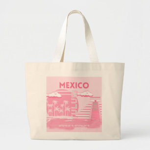 Bolso De Tela Gigante Tulum, México, arte de viajes, arte rosa