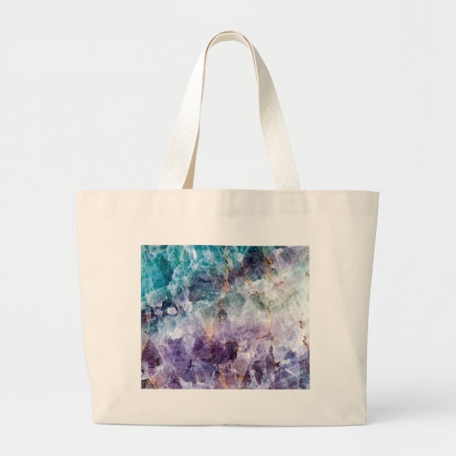 Bolso De Tela Gigante Turquesa y cristal de cuarzo púrpura (Frente)