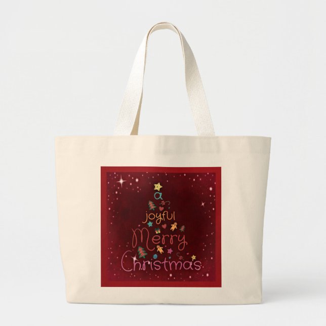 Bolso De Tela Gigante Un alegre saludo navideño sobre rojo (Frente)