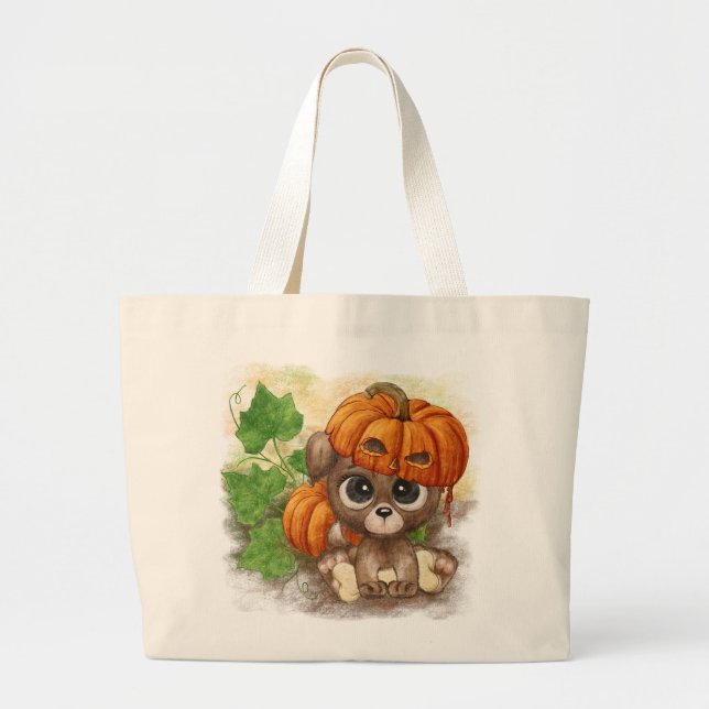 Bolso De Tela Gigante Un cachorro lindo en un gorra de calabaza (Frente)