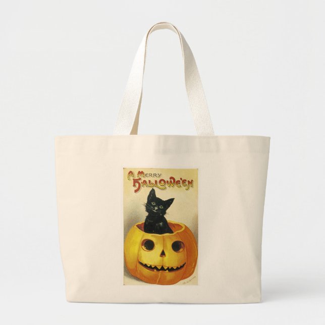 Bolso De Tela Gigante Un feliz gatito de Haloween (Frente)