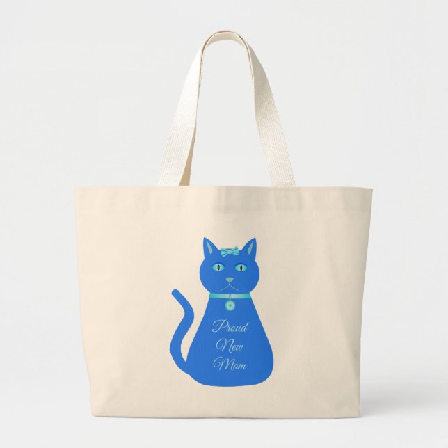 Bolso De Tela Gigante Un niño pequeño y azul, un gato, Personalizado org (Frente)