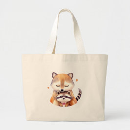 Bolso De Tela Gigante Un par de adorables mapaches con corazón.