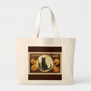 Bolso De Tela Gigante Un viejo gato negro y calabazas de Halloween