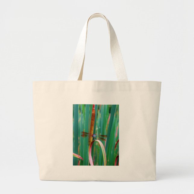 Bolso De Tela Gigante Una verde azulada libélula teñida con collares (Frente)