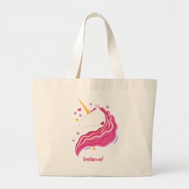 Bolso De Tela Gigante Unicornio mágico rosa personalizado (Frente)