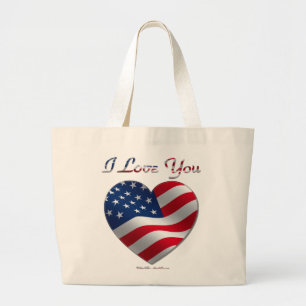 Bolso De Tela Gigante USA Flag Heart I Love You
