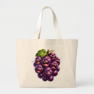 Bolso De Tela Gigante Uvas gruñonas, caras de frutas enojadas divertidas