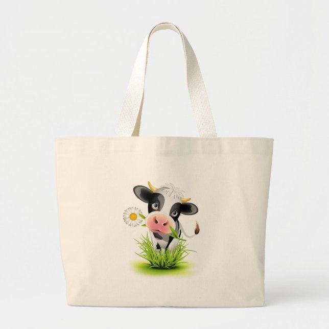 Bolso De Tela Gigante Vaca Holstein en el pasto (Frente)