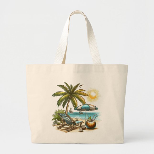 Bolso De Tela Gigante Vacaciones en tiempo de playa (Frente)
