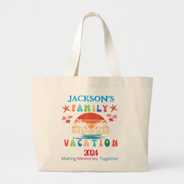 Bolso De Tela Gigante Vacaciones familiares personalizadas de playa 2024 (Frente)