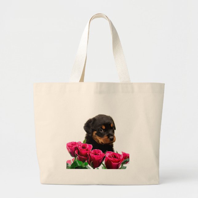 Bolso De Tela Gigante Valentine Rosa Rottweiler Puppy (Frente)
