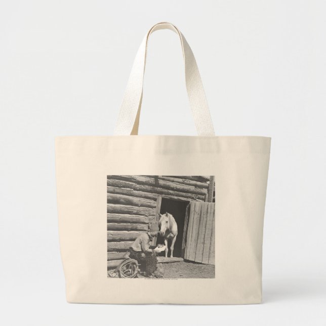 Bolso De Tela Gigante Vaquero que lee una letra con un caballo (Frente)