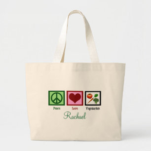 Bolso De Tela Gigante Vegetariano del amor de la paz personalizado