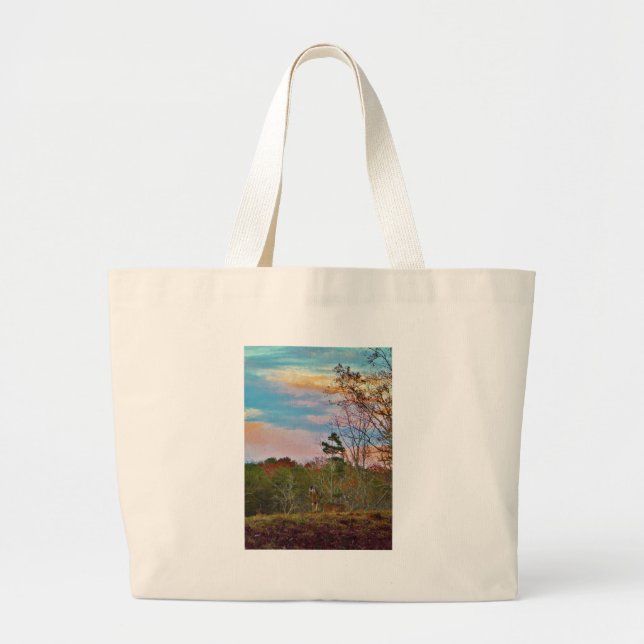 Bolso De Tela Gigante Venado con un cielo azul rosado (Frente)